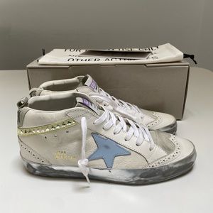 Golden Goose Mid Star Sneaker White Leather/Ice/Blue/Yellow/Metallic sz 40 NIB